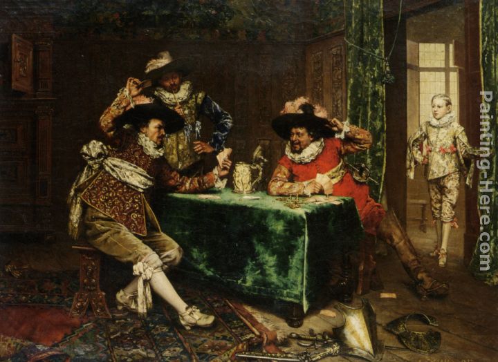 A Game of Cards painting - Adolphe Alexandre Lesrel A Game of Cards art painting